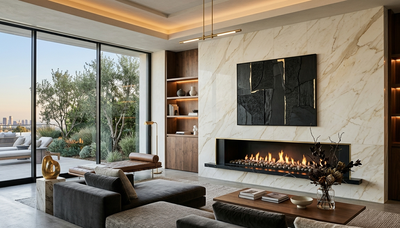 lead filtering strategy for home service companies shown through a refined luxury fireplace interior with minimal design