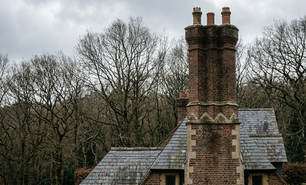 Brick chimney on a luxury home during spring representing why chimney companies lose calls in spring during slow season.