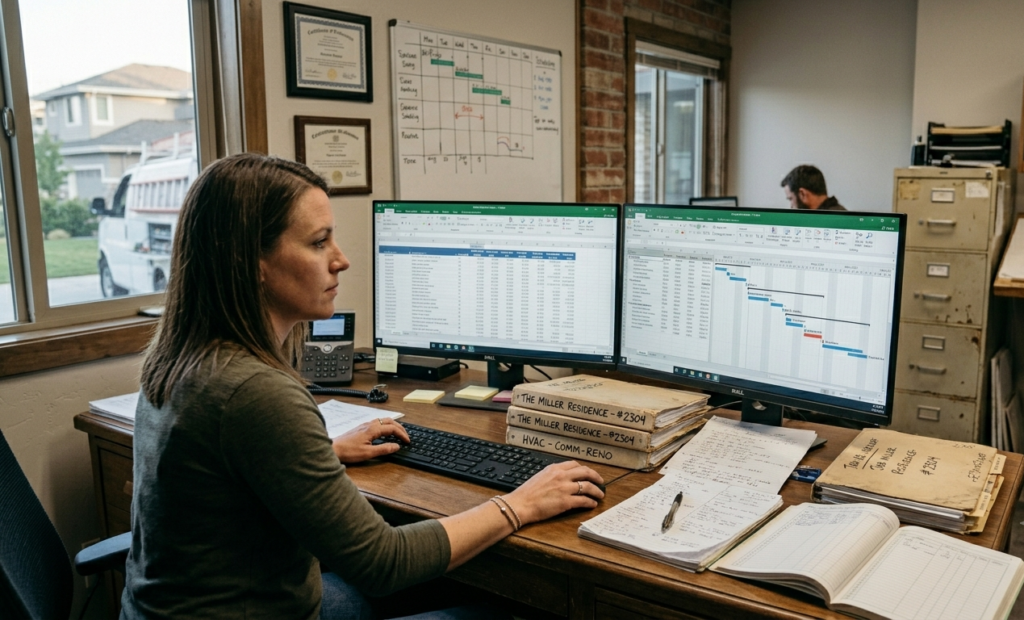 Office manager reviewing ServiceTitan pricebook categories and pricing consistency for field technicians.