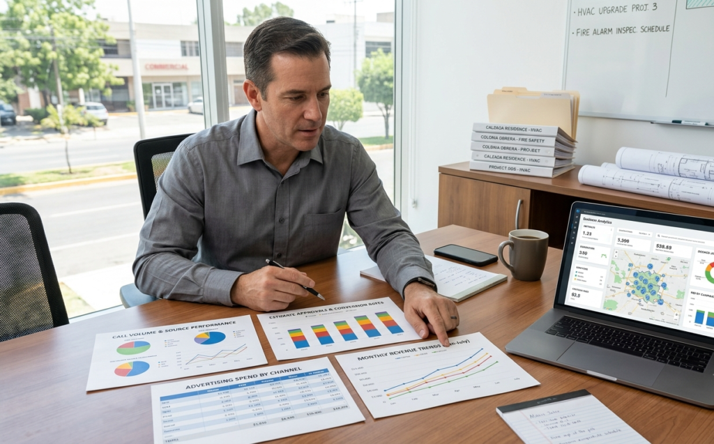 Owner of a specialty contractor business analyzing booked jobs and advertising performance to identify how high demand masks marketing inefficiencies.
