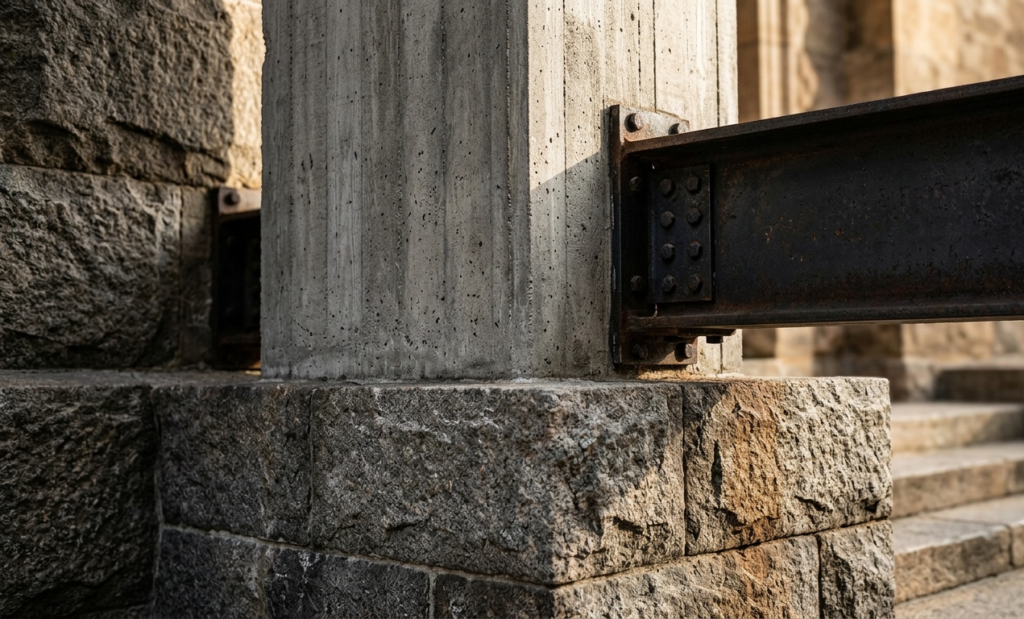 Permanent architectural detail representing stable business systems and effective busy season marketing.