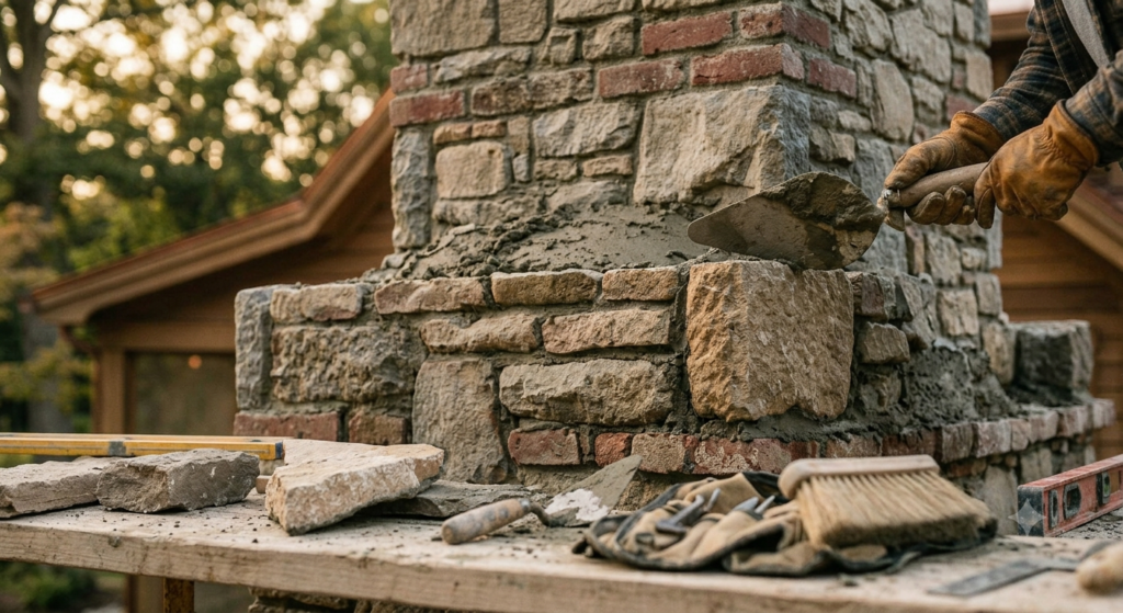 Premium chimney masonry detail representing effective chimney company marketing ahead of heating season.