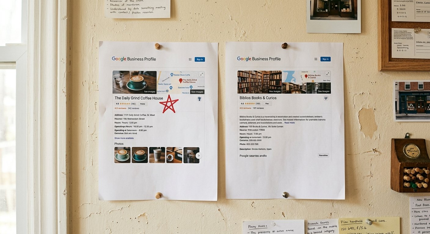 Two Google Business Profiles pinned side by side, showing why does my competitor rank higher on Google for a local salon.