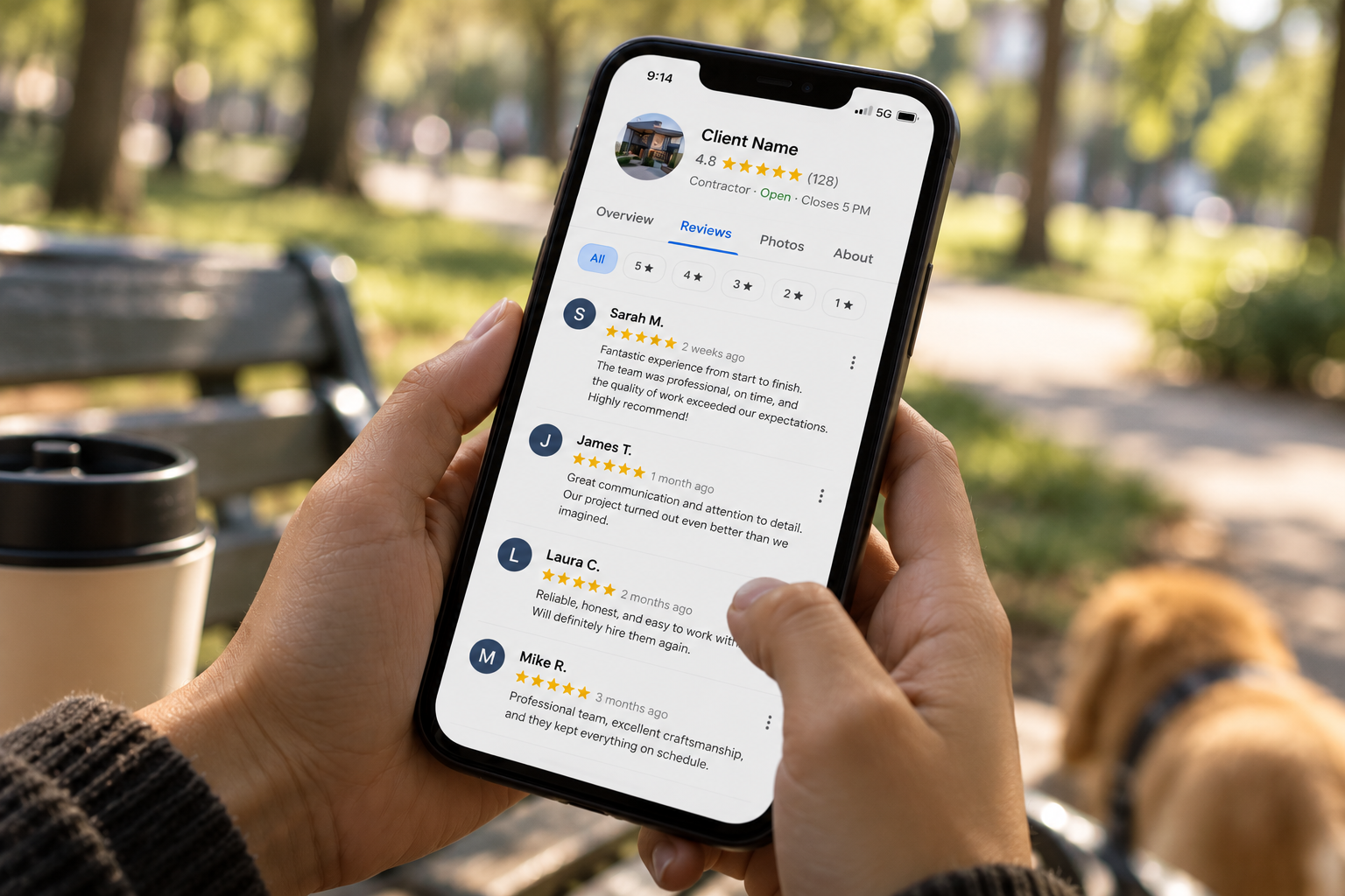 Reading reviews on a phone